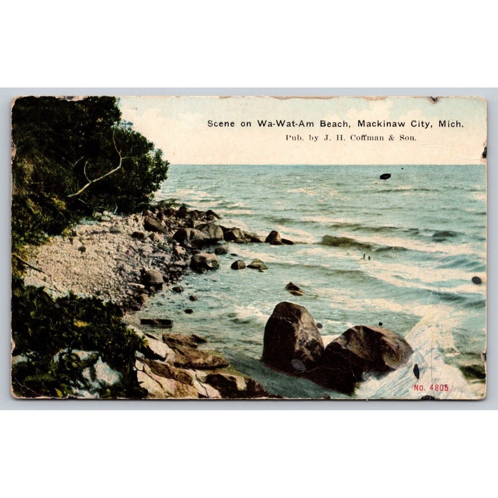 Antique 1913 Postcard Wa-Wat-Am Beach mackinaw City Michigan MI J.H. Coffman